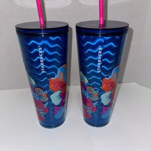 Starbucks Vibrant Blue Tumblers with Pink Straws